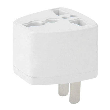Universal Travel Adapter for International Plugs compact white adapter showing multiple socket inputs and two-pin plug for travel use