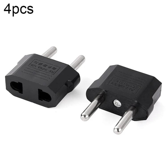 US to EU Travel Plug Adapter Set with 4 Compact Pieces - two black compact travel adapters shown on white background