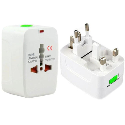 Universal Travel Plug Adapter for Worldwide Outlets and Travel white compact multi-region adapter with surge protection and retractable plugs