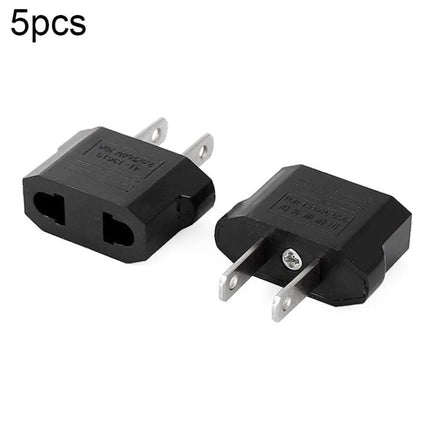 Pack of 5 EU to US Travel Adapters for Device Charging — black compact travel plug adapters for phones tablets (5pcs)