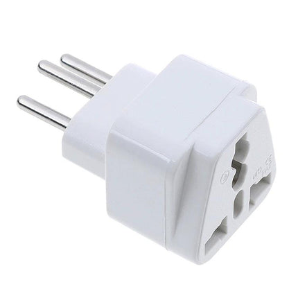 Universal Travel Plug Adapter for International Outlets shown as compact white multi-country travel power converter