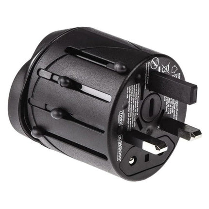 Universal Travel Adaptor for EU, UK, US, and AU Outlets compact black multi-plug adapter for smartphones laptops cameras