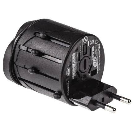 Universal Travel Adaptor for EU, UK, US, and AU Outlets - compact black all-in-one international plug adapter for smartphones laptops cameras