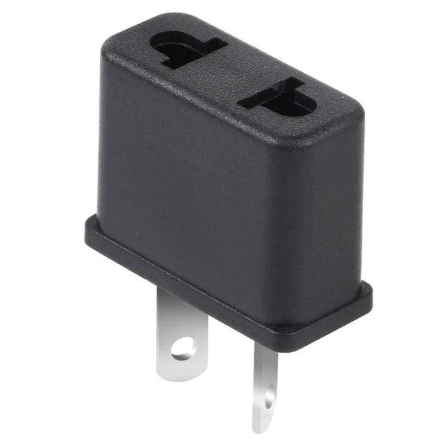 Universal US/EU to Australian Plug Adaptor for Travel black compact adapter showing US prongs and universal inlet