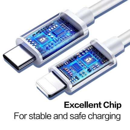 USB-C to Lightning Cable for Daily Device Connections showing USB-C and Lightning connectors with visible internal chip for stable charging