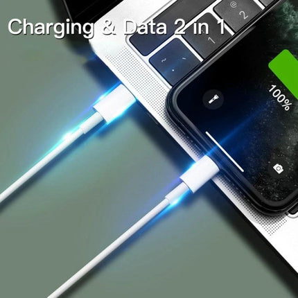 USB-C to Lightning Cable for Daily Device Connections shown charging an iPhone from a USB-C laptop for fast charging and data transfer