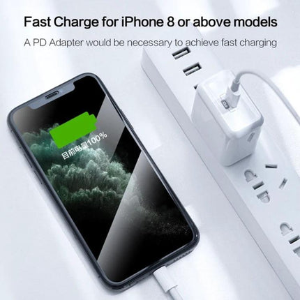 USB-C to Lightning Cable for Daily Device Connections charging iPhone from USB-C charger showing 100% battery