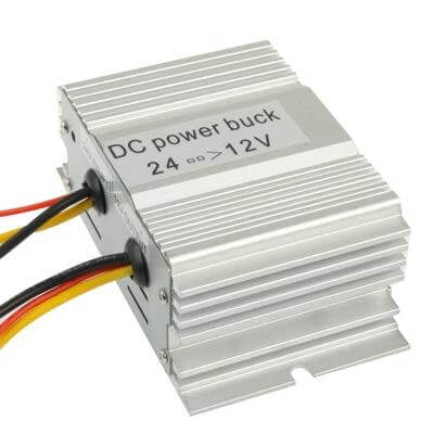 Car DC Power Step Down Transformer For Vehicle Accessories - 24V to 12V DC power buck unit, up to 10A, compact aluminum housing