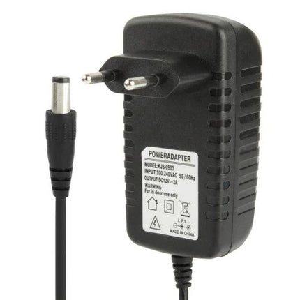 AC to DC 12V 2A Power Adapter with EU and US Plugs for Devices - black travel power adapter with EU plug and DC barrel connector