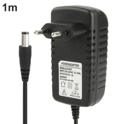 AC to DC 12V 2A Power Adapter with EU and US Plugs for Devices black travel power supply with 1m cable and barrel connector