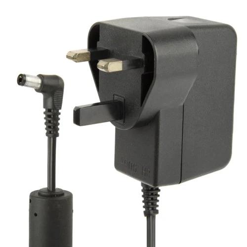 UK Mains Power Adapter for 5V 2A Devices with 5.5mm Connector shown with UK plug and right-angle 5.5mm DC jack for routers and speakers