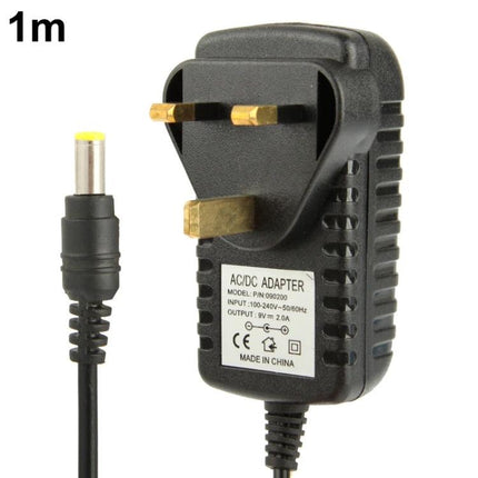 UK Plug Power Adapter for 9V DC Devices with 2A Output black UK mains adapter with 1m cable and barrel connector