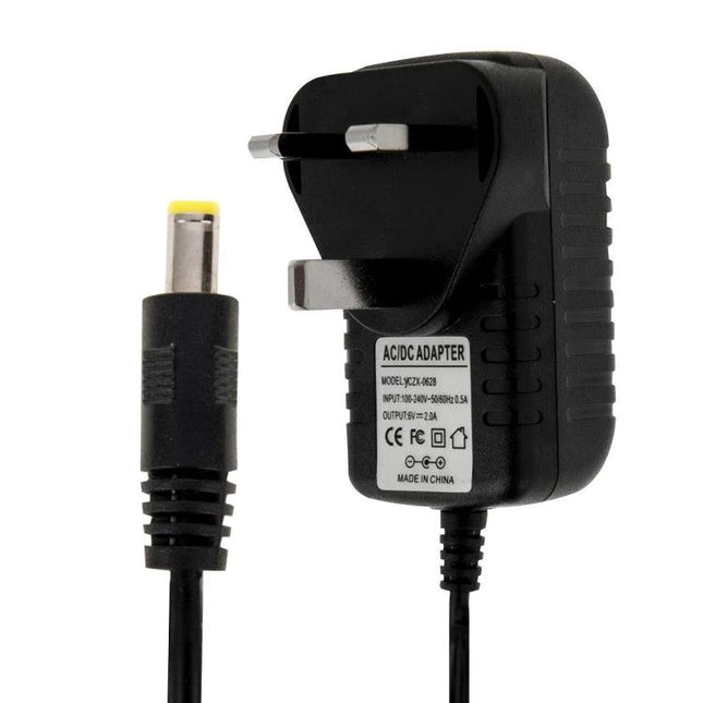 UK Plug AC to DC Power Adapter for 6V 2A Devices - black UK wall adapter with 6V 2A barrel plug cable