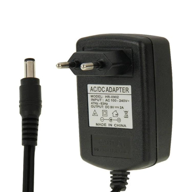 EU Plug Power Adapter for DC 9V 2A Devices with 1 Meter Cable - black EU AC/DC adapter with 1m cable for routers, speakers, and small electronics