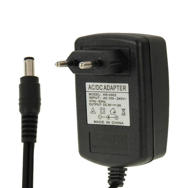 EU Plug Power Adapter for DC 9V 2A Devices with 1 Meter Cable - black EU AC/DC adapter with 1m cable for routers, speakers, gadgets