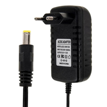 EU Plug 12V 3A Power Adapter for Electronic Devices - black EU plug AC/DC adapter for routers, LED lights, security cameras