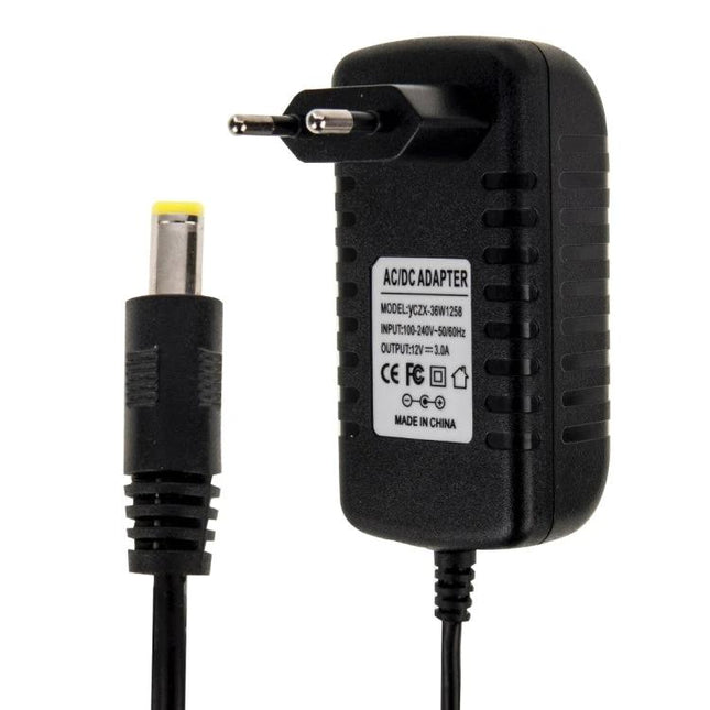 EU Plug 12V 3A Power Adapter for Electronic Devices - black EU plug AC/DC adapter for routers, LED lights, security cameras