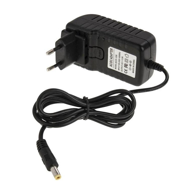 12V 3A DC Power Adapter with EU, US, UK, and AU Plugs for Devices - black travel AC power adapter with interchangeable regional plugs