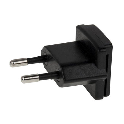 12V 3A DC Power Adapter with EU, US, UK, and AU Plugs for Devices black EU plug adapter showing two round pins