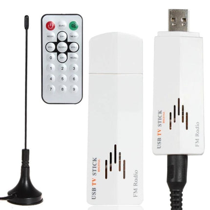 Compact USB Analog TV Stick for Viewing TV on Your Computer - white USB TV stick with remote and antenna