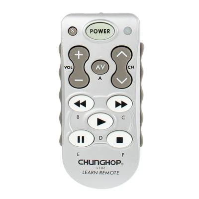 ChunGhop Universal Remote for Controlling Home Devices shown front view learning remote with power, volume, channel, and playback buttons
