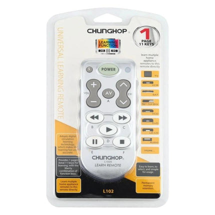 ChunGhop Universal Remote for Controlling Home Devices compact white learning remote for TV AC and fan L102 in retail packaging