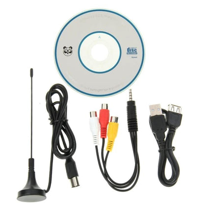 Portable Mini TV Stick for Watching and Recording TV on Computer USB TV tuner kit with antenna, AV and USB cables and driver CD
