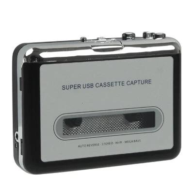 Portable USB Cassette to MP3 Converter in Black for Tape Digitizing - compact portable cassette-to-MP3 USB digitizer