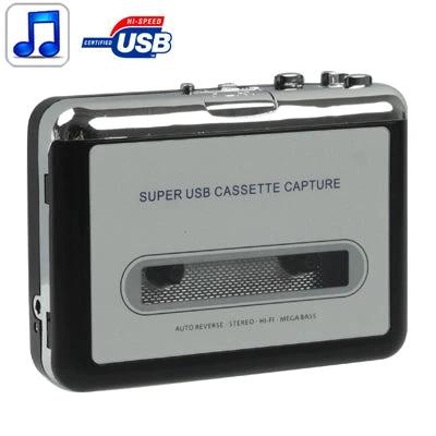 Portable USB Cassette to MP3 Converter in Black for Tape Digitizing - portable USB cassette capture device for digitizing tapes