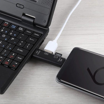 Compact Adapter for Everyday File Transfers on Devices connected to a laptop and smartphone for quick USB, Micro USB and TF transfers
