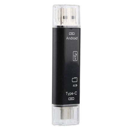Compact Adapter for Everyday File Transfers on Devices - black 3-in-1 USB, Micro USB, TF/OTG Type-C connector for phone to laptop transfers