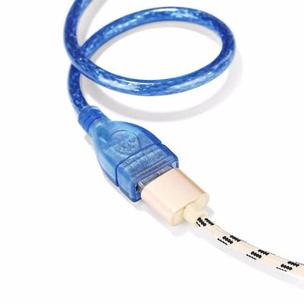Adapter for Connecting USB Devices to Phones in Daily Use - blue USB OTG cable connecting flash drive to micro-USB phone for file transfer
