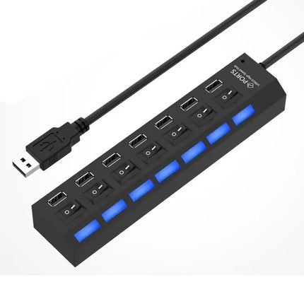 7-Port USB 2.0 Hub with Switch and LED Indicators for Device Expansion | Syndmart