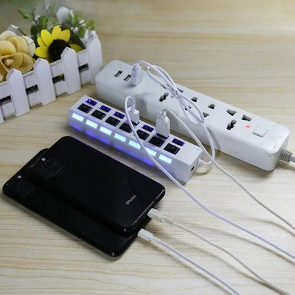 7-Port USB 2.0 Hub with Switch and LED Indicators for Device Expansion | Syndmart
