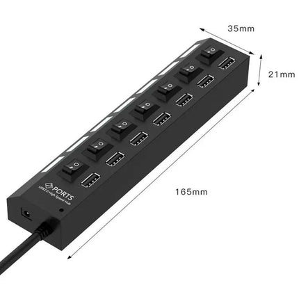 7-Port USB 2.0 Hub with Switch and LED Indicators for Device Expansion | Syndmart