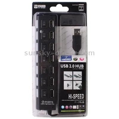 7-Port USB 2.0 Hub with Switch and LED Indicators for Device Expansion | Syndmart