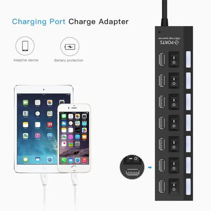 7-Port USB 2.0 Hub with Switch and LED Indicators for Device Expansion | Syndmart