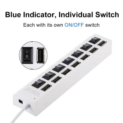 7-Port USB 2.0 Hub with Switch and LED Indicators for Device Expansion | Syndmart