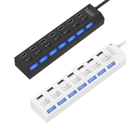 7-Port USB 2.0 Hub with Switch and LED Indicators for Device Expansion | Syndmart