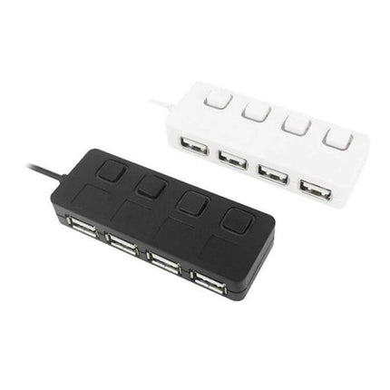 USB Hub with 4 Switched Ports for Easy Device Connections - black and white USB 2.0 hub with four individual power switches