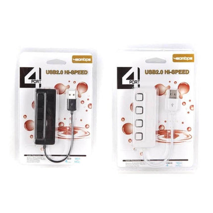 USB Hub with 4 Switched Ports for Easy Device Connections - USB2.0 4-port hub in black and white packaging