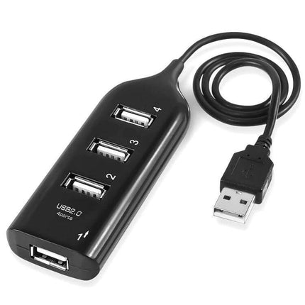 USB Hub with Four Ports for Connecting Devices Easily - compact USB 2.0 hub for mouse, keyboard, external drive, flash
