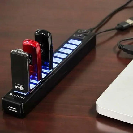Versatile 12-Port USB Hub for Laptops and Device Connectivity