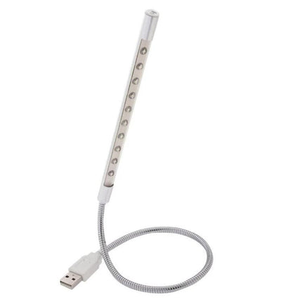 Flexible USB Light for Travel and Laptop Use - silver adjustable gooseneck USB reading light for laptop, power bank, and travel use