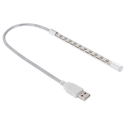 Flexible USB Light for Travel and Laptop Use – silver gooseneck LED USB lamp for laptop, power bank and on-the-go reading