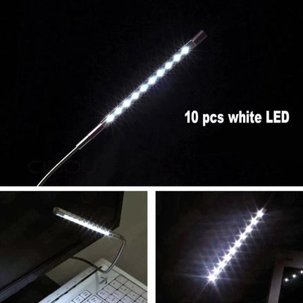 Flexible USB Light for Travel and Laptop Use - adjustable 10-LED USB lamp clipped to laptop for reading and late-night work