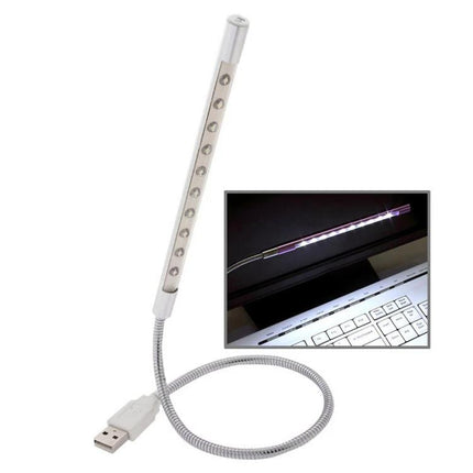 Flexible USB Light for Travel and Laptop Use — adjustable gooseneck USB LED lamp illuminating laptop keyboard and documents