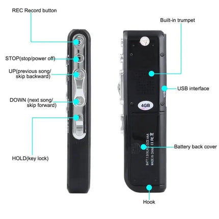 4GB Digital Voice Recorder MP3 Player With VOX Black