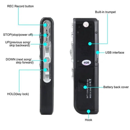 8GB Digital Voice Recorder MP3 Player Black VOX Phone