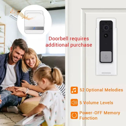Black Wireless Doorbell Receiver with 52 Chimes for Home Entry